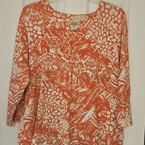 Ruby Rd. Women's Orange and White Patterned 3/4 Sleeve Blouse Top.  Size 1X
